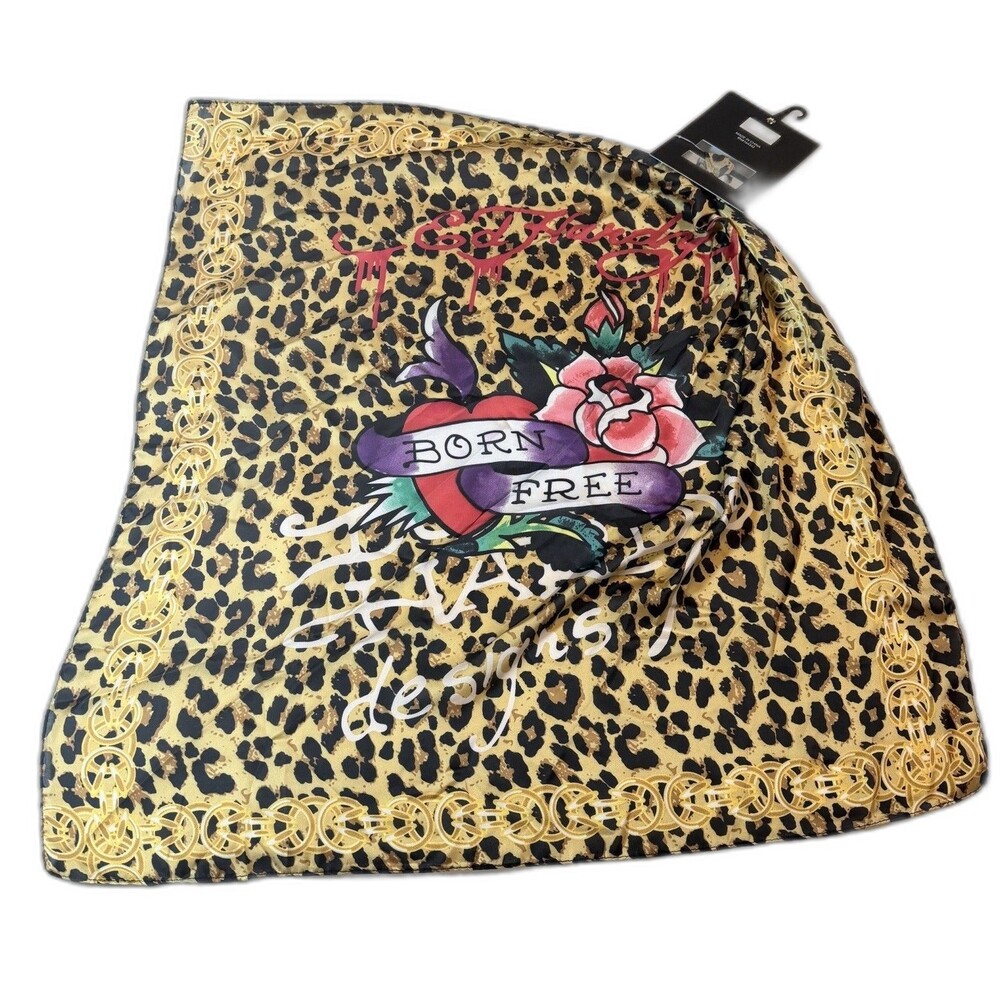 Ed Hardy Leopard Print ‘Born Free’ Fashion Head Scarf 26in NWT